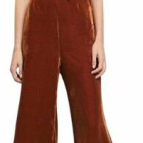 Kristinit Anthropologie Velvet Ruffle Halter Jumpsuit Copper Large H13128 - Picture 3 of 12